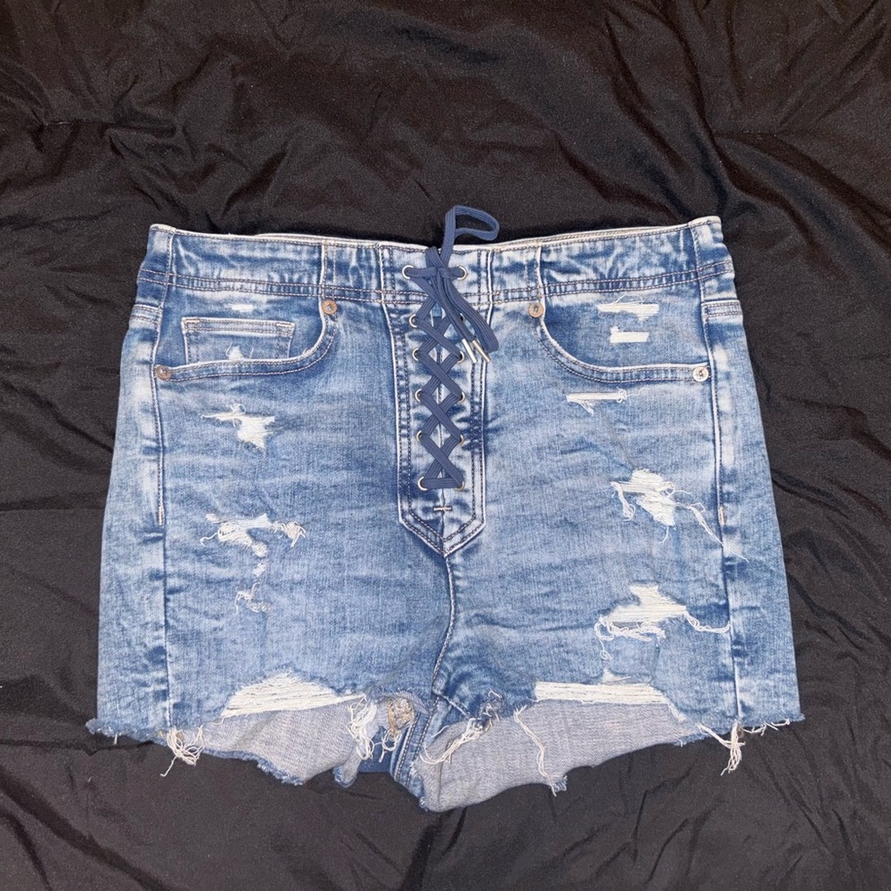 American Eagle Outfitters Lace-Up Blue Jean Shorts